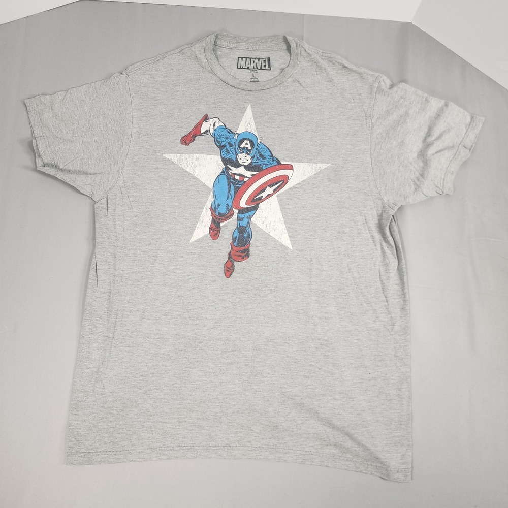 Marvel T-Shirt Men Large Gray Good Captain America Graphic Distressed Star Tee